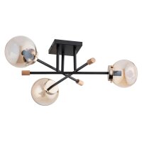 Deckenleuchte Rauchglas Metall Holz 3-flammig Schwarz Beige