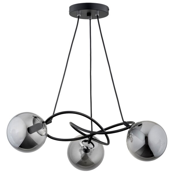 Hängelampe Metall Rauchglas 60 cm 3-flammig Schwarz Retro