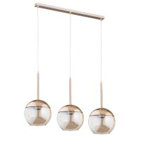 H&auml;ngelampe 75 cm Rauchglas Metall Gold E27 3-flammig Retro