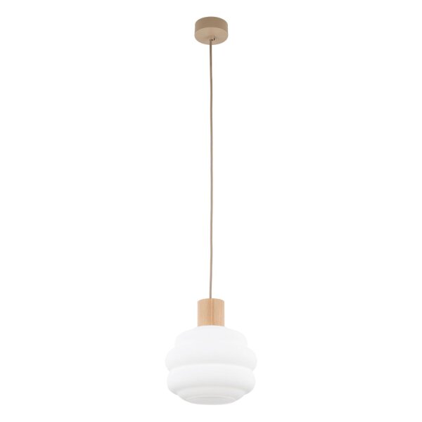 Pendelleuchte Beige Glas Holz Metall B:20 cm E27