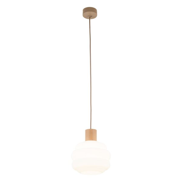 Pendelleuchte Beige Glas Holz Metall B:20 cm E27