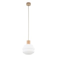 Pendelleuchte Beige Glas Holz Metall B:20 cm E27