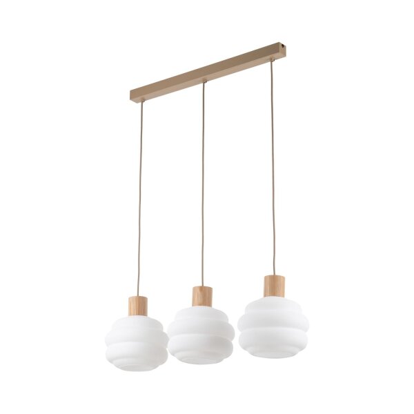 Pendelleuchte Modern Metall Holz Glas Beige 72 cm E27