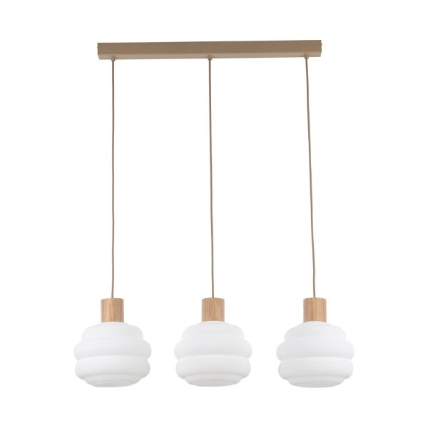 Pendelleuchte Modern Metall Holz Glas Beige 72 cm E27
