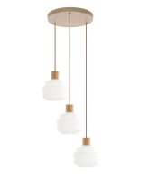 Pendelleuchte Holz Glas Metall B:43 cm E27 Beige Weiß