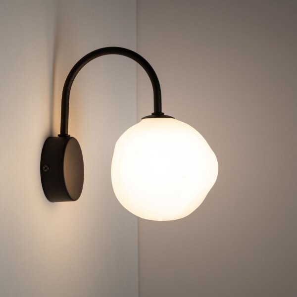 Wandleuchte Schwarz Metall B:15 cm G9 Modern Weiß Glas