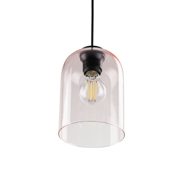 Pendelleuchte Metall Schwarz B:14 cm E27 Glas Rosa