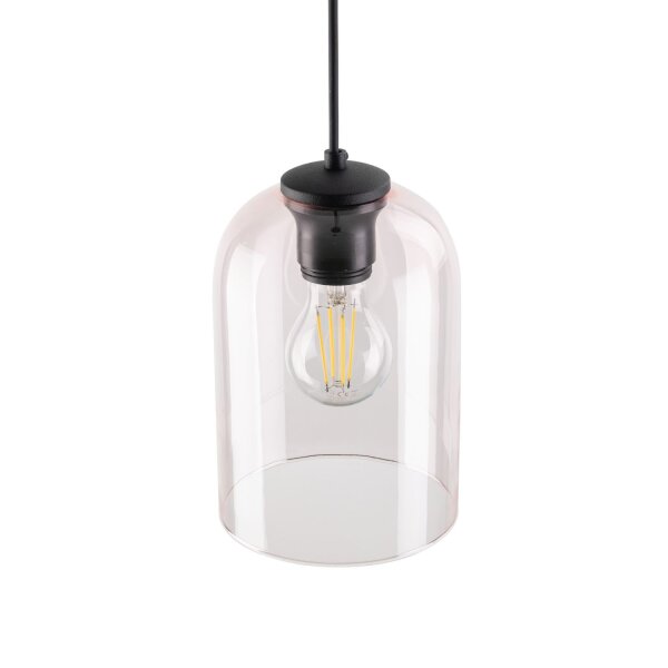 Pendelleuchte Metall Schwarz B:14 cm E27 Glas Rosa