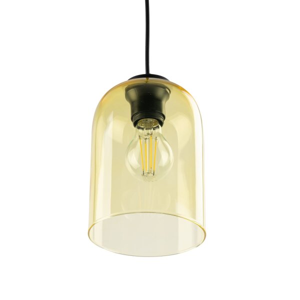 Pendelleuchte Metall Schwarz B:14 cm E27 Glas Gelb