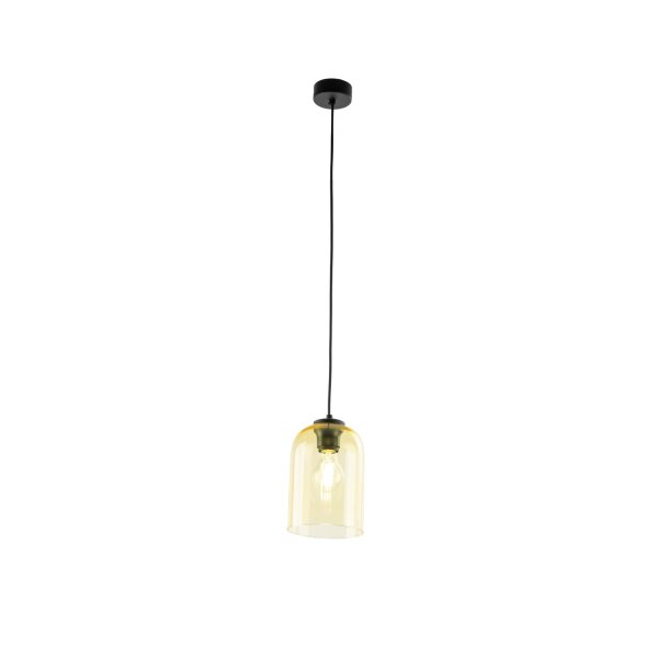 Pendelleuchte Metall Schwarz B:14 cm E27 Glas Gelb