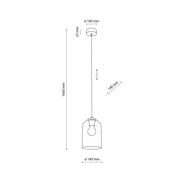 Pendelleuchte Metall Schwarz B:14 cm E27 Glas Gelb