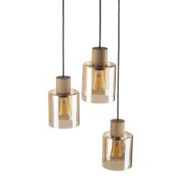 Pendelleuchte Schwarz Holz Glas in Bernstein 36 cm E27