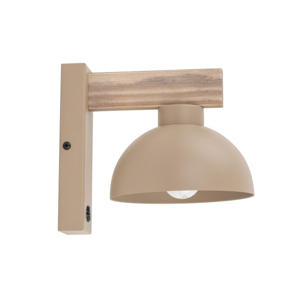 Wandleuchte mit Schalter Holz Metall Beige E27 B:18 cm