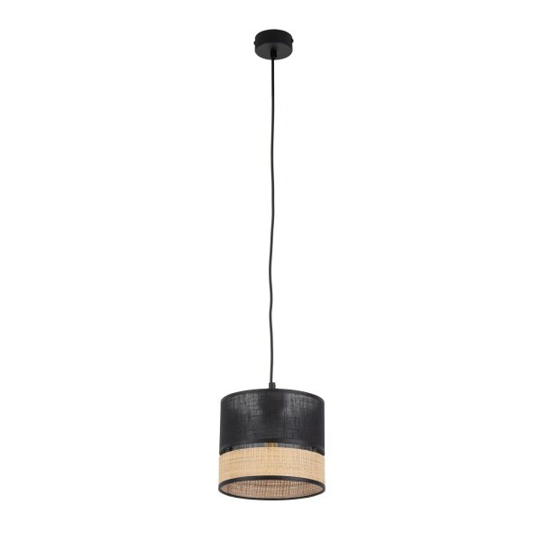 Pendelleuchte Schwarz Natur Stoff 20 cm E27 wohnlich