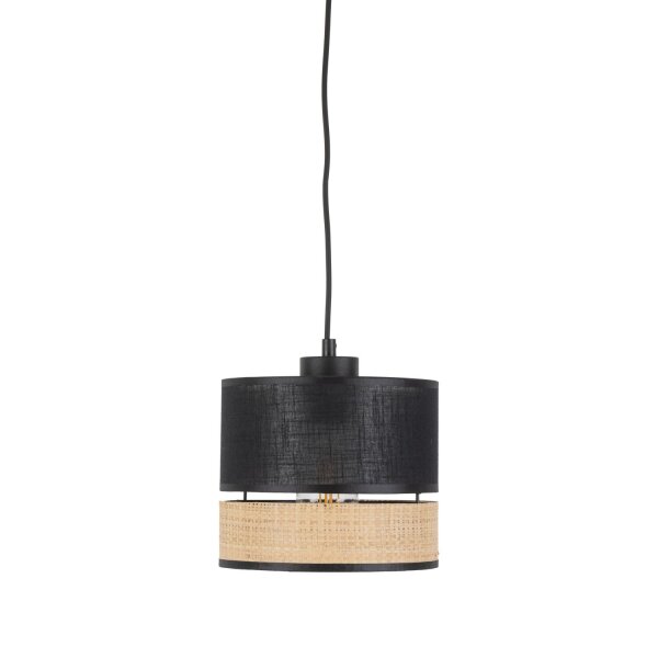 Pendelleuchte Schwarz Natur Stoff 20 cm E27 wohnlich