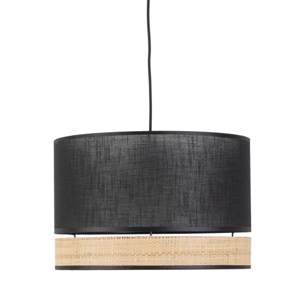 Hängelampe Schwarz Natur Stoff 38 cm E27 wohnlich
