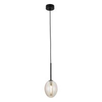 Hängelampe Schwarz B:10 cm G9 Metall Glas in Cognac