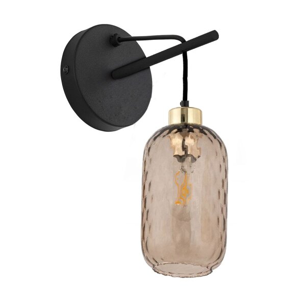 Wandlampe Schwarz Gold B:14 cm E27 Glas in Bernstein