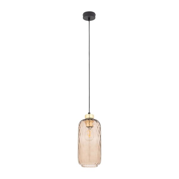 Hängelampe Schwarz Gold B:14 cm E27 Glas in Bernstein