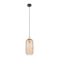H&auml;ngelampe Schwarz Gold B:14 cm E27 Glas in Bernstein
