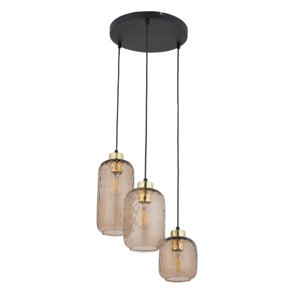Hängelampe Schwarz Gold 3-flammig E27 Glas in Bernstein