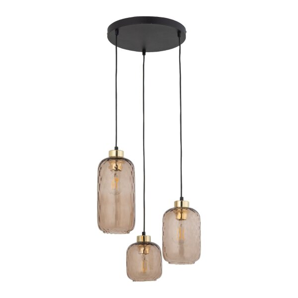 Hängelampe Schwarz Gold 3-flammig E27 Glas in Bernstein
