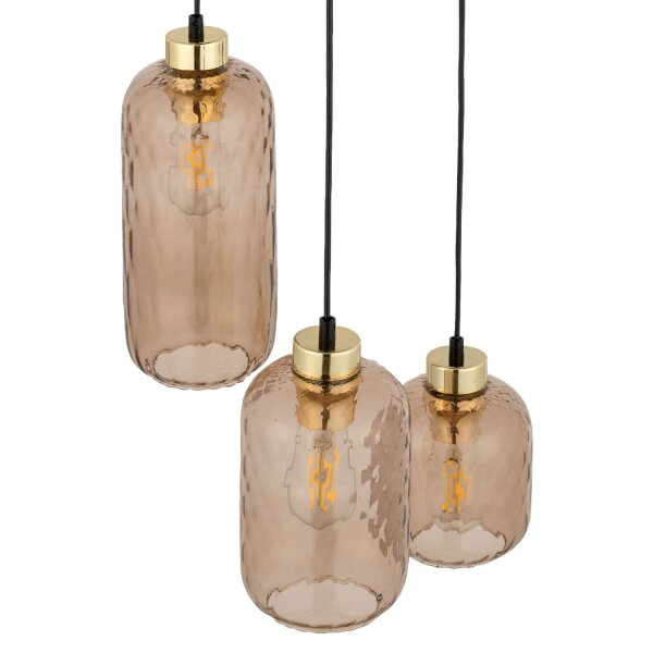 Hängelampe Schwarz Gold 3-flammig E27 Glas in Bernstein