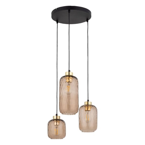 Hängelampe Schwarz Gold 3-flammig E27 Glas in Bernstein