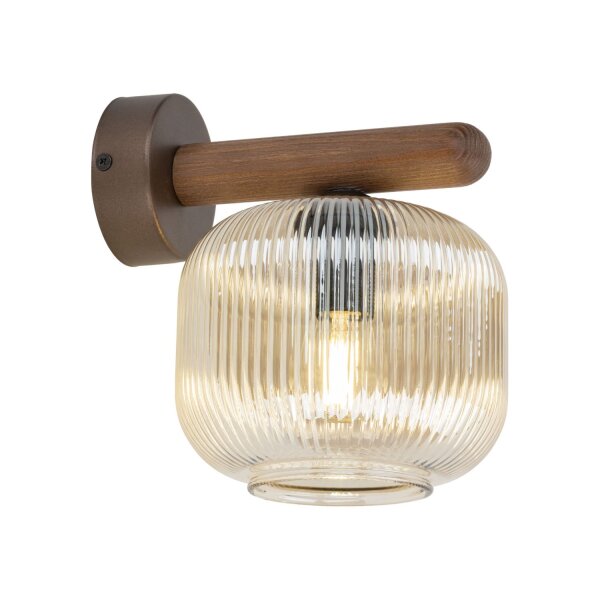 Wandlampe blendarm B:15 cm Metall E14 Holz Glas Cognac