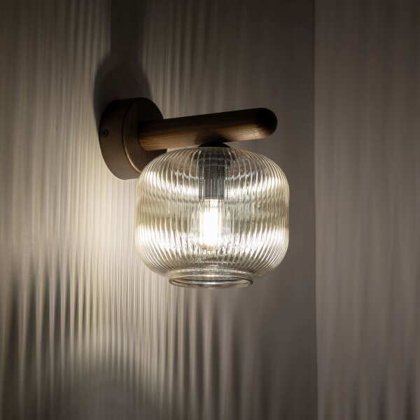 Wandlampe blendarm B:15 cm Metall E14 Holz Glas Cognac
