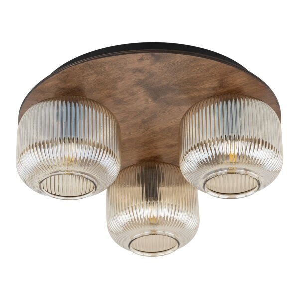Deckenleuchte Holz Braun E14 42 cm Glas 3-flammig