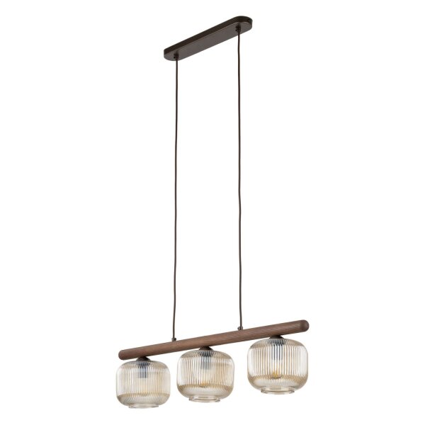 Hängelampe Braun Holz Glas Cognac 65 cm 3-flammig E14