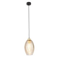 Pendelleuchte Glas Bernstein B:16 cm Schwarz E27 Stahl
