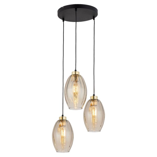 Pendelleuchte Schwarz Bernstein B:40 cm E27 Glas
