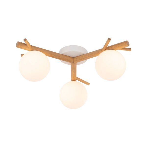 Deckenleuchte Holz Glas Weiß G9 L:46 cm Skandinavisch