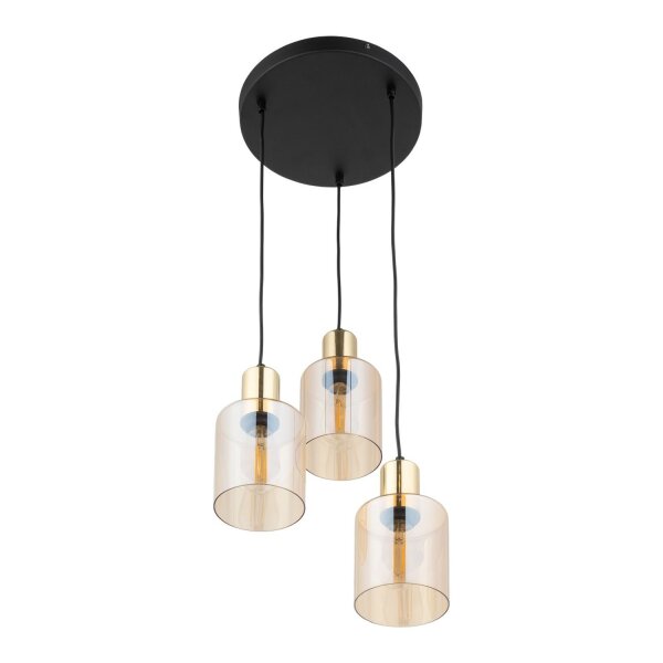 Pendelleuchte Gold Bernstein Glas 3-flammig B:32 cm E27