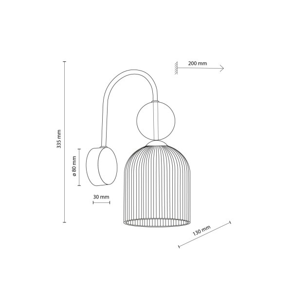 Wandleuchte Glas Metall Schwarz B:13 cm E14 Glas Cognac