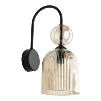 Wandleuchte Glas Metall Schwarz B:13 cm E14 Glas Cognac