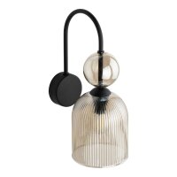 Wandleuchte Glas Metall Schwarz B:13 cm E14 Glas Cognac