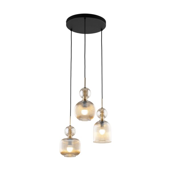 Pendelleuchte Schwarz Metall B:41 cm E14 Glas in Cognac