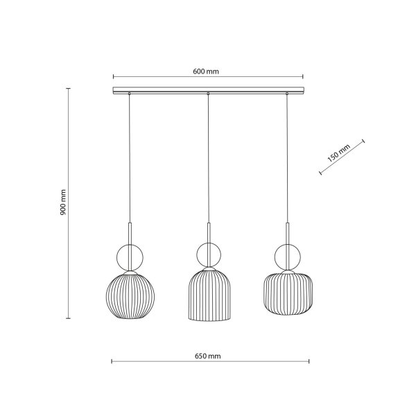 Pendelleuchte 3-flammig B:41 cm E14 Glas in Cognac