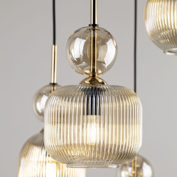 Pendelleuchte Schwarz Modern 65 cm E14 Glas in Cognac