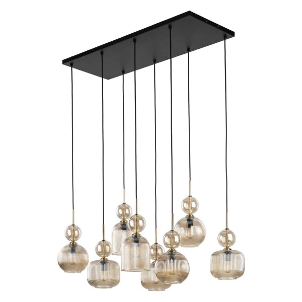 Pendelleuchte Schwarz 8-flmg L:95 cm E14 Glas in Cognac