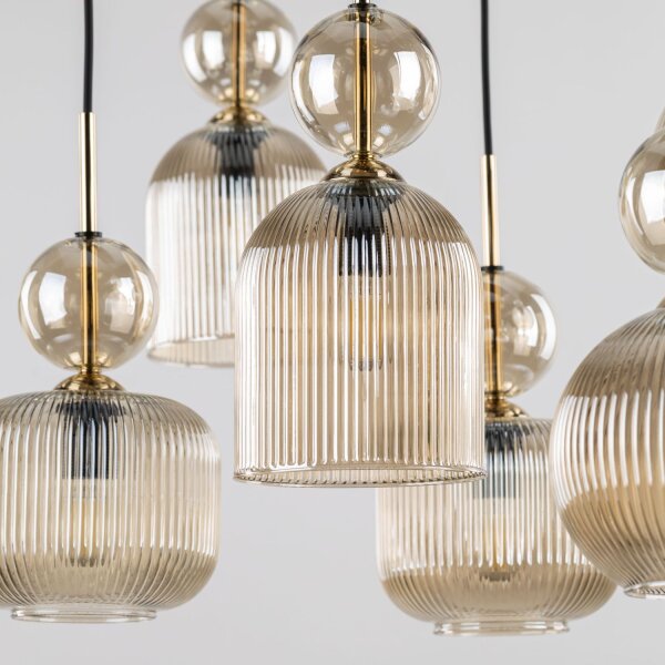 Pendelleuchte Schwarz 8-flmg L:95 cm E14 Glas in Cognac