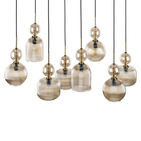 Pendelleuchte Schwarz 8-flmg L:95 cm E14 Glas in Cognac