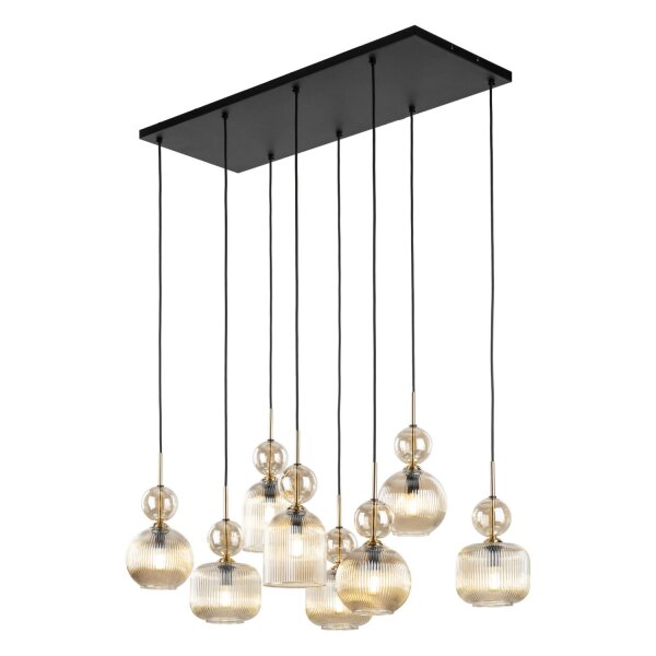 Pendelleuchte Schwarz 8-flmg L:95 cm E14 Glas in Cognac