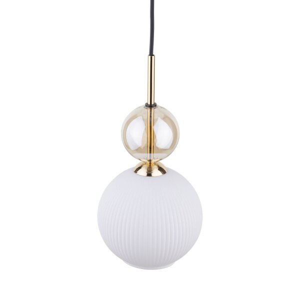 Hängelampe Schwarz Weiß Gold B:15 cm E14 Glas Metall