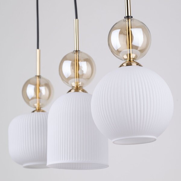 Hängelampe Schwarz Weiß Gold 3-flammig L:65 cm E14 Glas