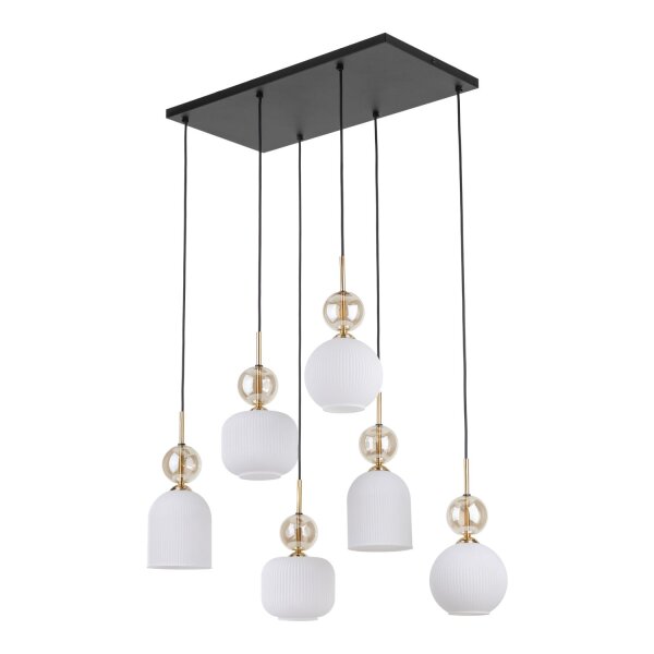 Hängelampe Modern Glas Schwarz Gold Weiß E14 6-flammig
