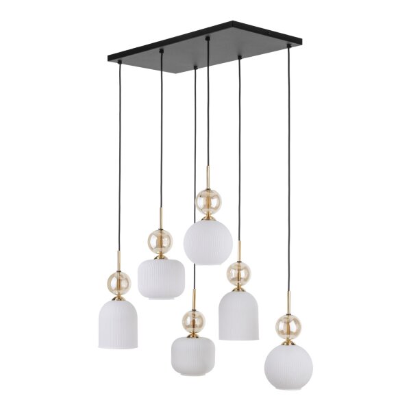 Hängelampe Modern Glas Schwarz Gold Weiß E14 6-flammig